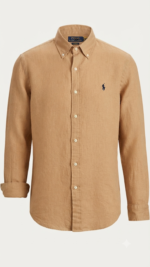 Polo Ralph Lauren Camisa de Lino Manga Larga para Hombre Beige - Imagen 2