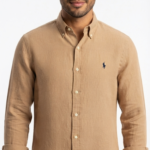 Polo Ralph Lauren Camisa de Lino Manga Larga para Hombre Beige