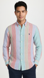Polo Ralph Lauren Camisa de Lino Manga Larga para Hombre Rayas Multicolor