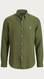 Polo Ralph Lauren Camisa de Lino Manga Larga para Hombre Verde Olivo - Imagen 2