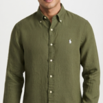Polo Ralph Lauren Camisa de Lino Manga Larga para Hombre Verde Olivo
