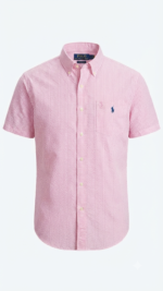 Polo Ralph Lauren Camisa Seersucker Manga Corta para Hombre Rayas Rosa y Blanco - Imagen 2