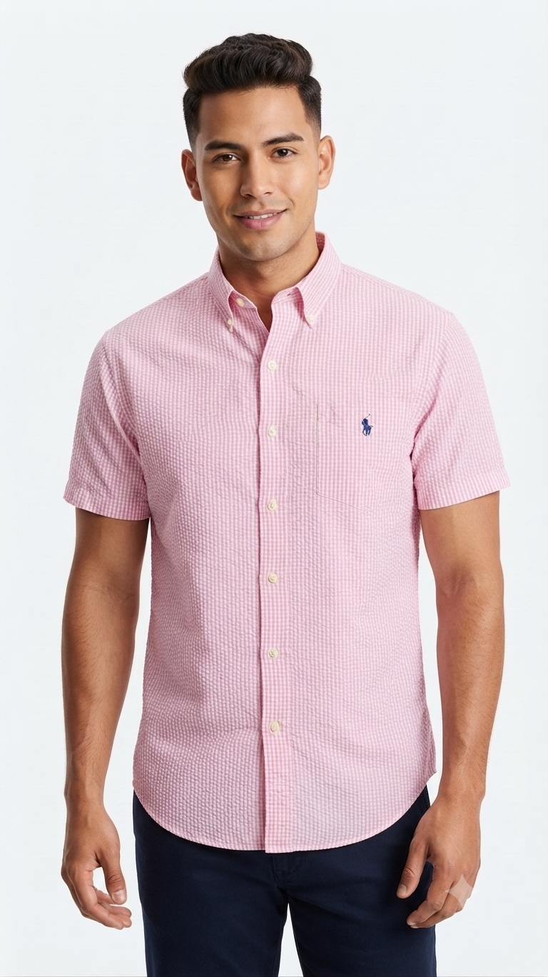 camisa-seersucker-manga-corta-polo-ralph-lauren-hombre-rayas-rosa-blanco Polo Ralph Lauren Camisa Seersucker Manga Corta para Hombre Rayas Rosa y Blanco - Imagen 1