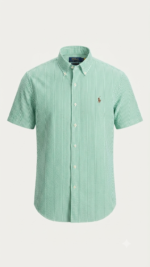 Polo Ralph Lauren Camisa Seersucker Manga Corta para Hombre Rayas Verde Menta y Blanco - Imagen 2
