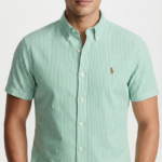 Polo Ralph Lauren Camisa Seersucker Manga Corta para Hombre Rayas Verde Menta y Blanco