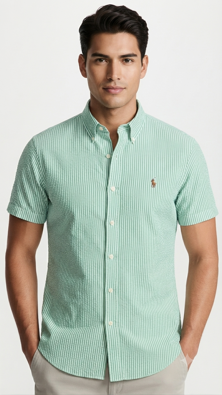 camisa-seersucker-manga-corta-polo-ralph-lauren-hombre-rayas-verde-blanco Polo Ralph Lauren Camisa Seersucker Manga Corta para Hombre Rayas Verde Menta y Blanco - Imagen 1