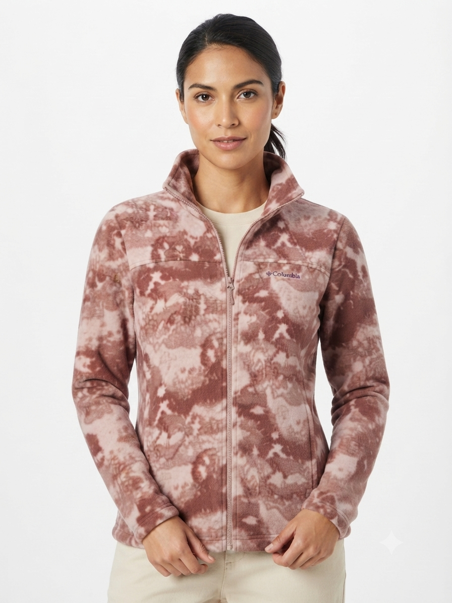 chaqueta-columbia-forro-polar-mujer-terracota-estampado Casaca de Forro Polar Columbia para Mujer – Terracota y Rosa Estampado - Imagen 1