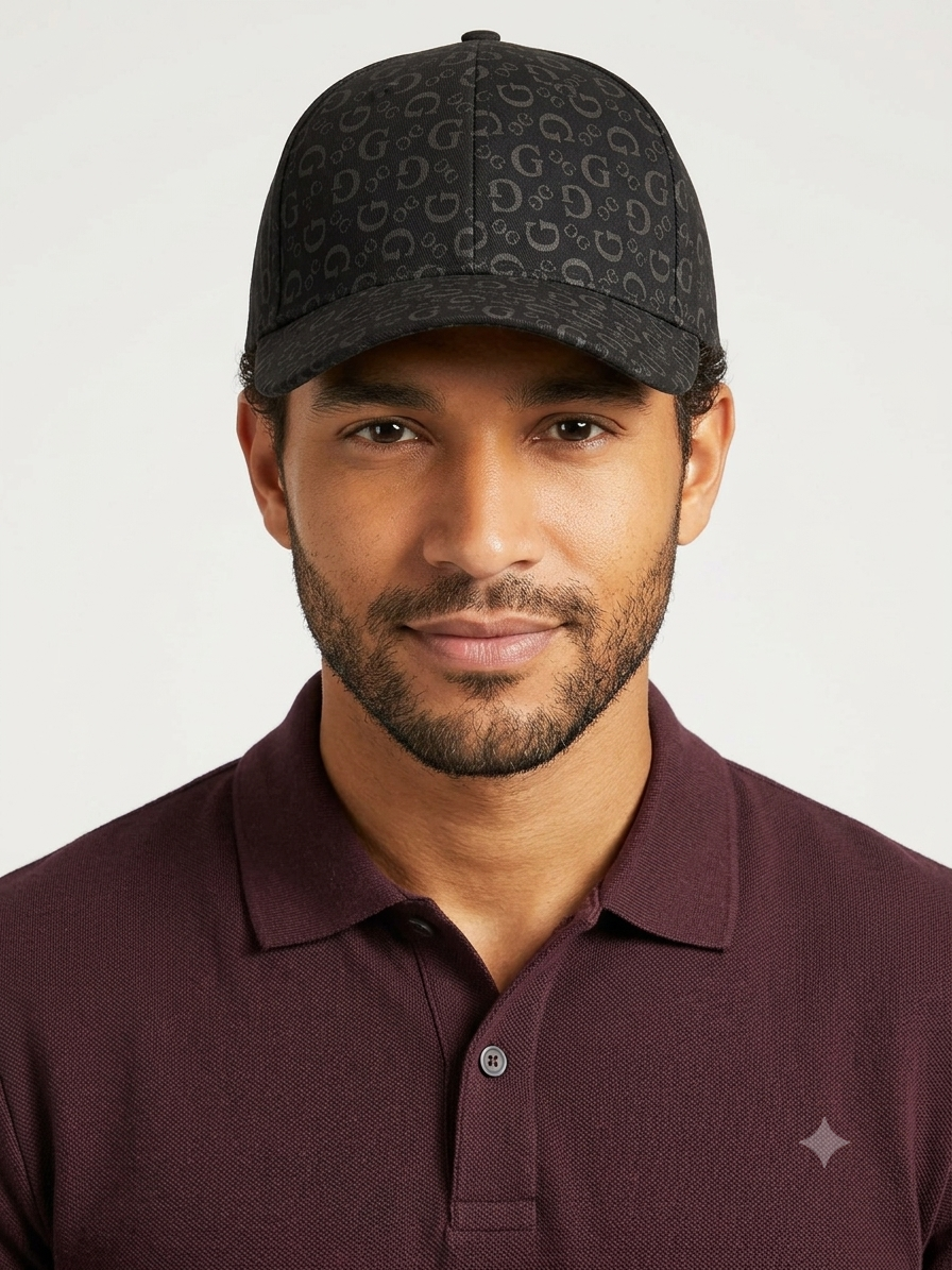 gorra-guess-clasica-estampado-monograma-4g-gris-oscuro-negro Guess Gorra Clásica con Estampado Integral de Monograma 4G Unisex Gris Oscuro - Imagen 1