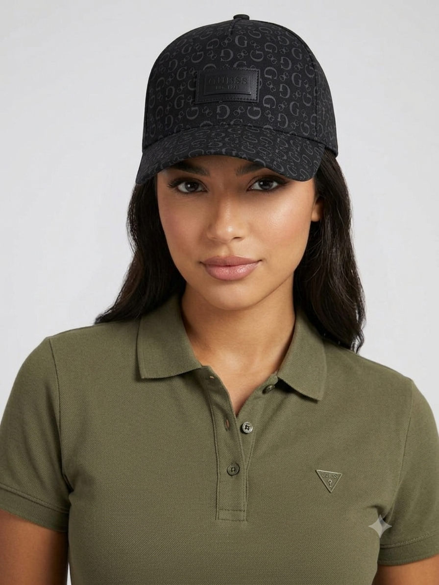 gorra-guess-monograma-4g-placa-frontal-unisex-negro-mujer Guess Gorra con Estampado Monograma 4G y Placa Frontal Unisex Negro - Imagen 1