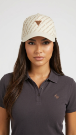 Guess Gorra con Estampado de Monograma GUESS y Placa Triangular Mujer Beige