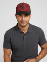 Guess Gorra Trucker con Estampado Monograma 4G y Placa Triangular Rojo y Negro - Imagen 2