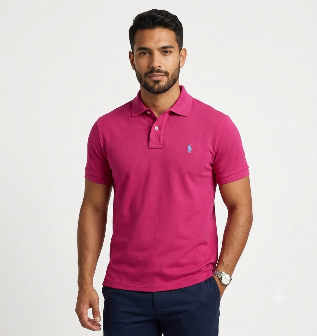 polo-ralph-lauren-hombre-fucsia-logo-bordado-celeste The Iconic Mesh Polo Ralph Lauren Polo para Hombre Fucsia / Magenta Logo Bordado Azul Claro - Imagen 1