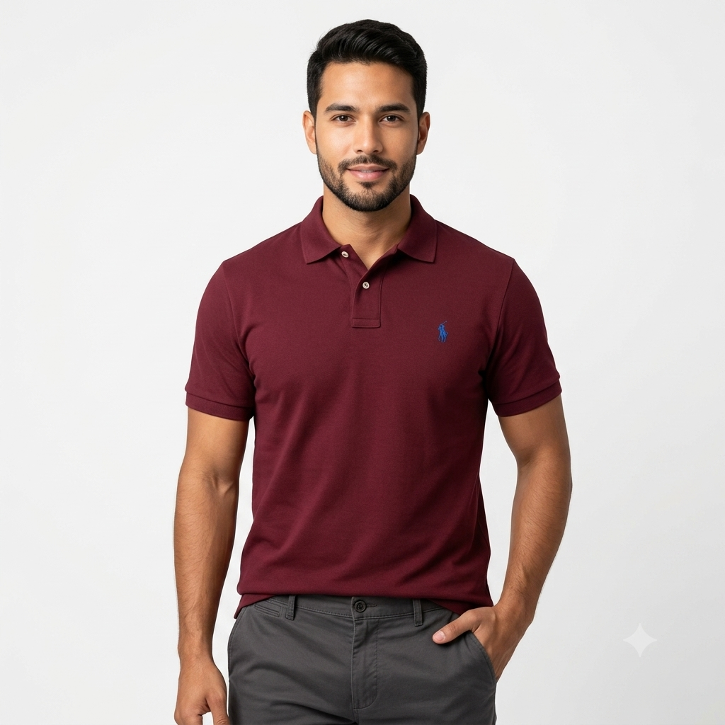 polo-ralph-lauren-hombre-guinda-logo-bordado-azul The Iconic Mesh Polo Ralph Lauren Polo para Hombre Guinda Logo Bordado Azul - Imagen 1