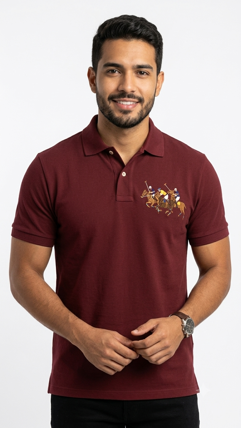 polo-ralph-lauren-hombre-guinda-triple-pony The Iconic Mesh Polo Ralph Lauren Triple Pony para Hombre Guinda / Vino - Imagen 1