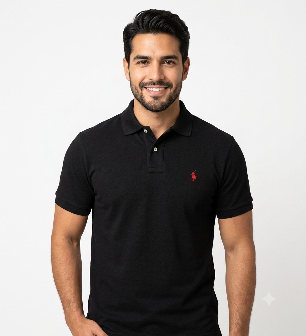 polo-ralph-lauren-hombre-negro-logo-rojo The Iconic Mesh Polo Ralph Lauren Polo para Hombre Negro - Imagen 1