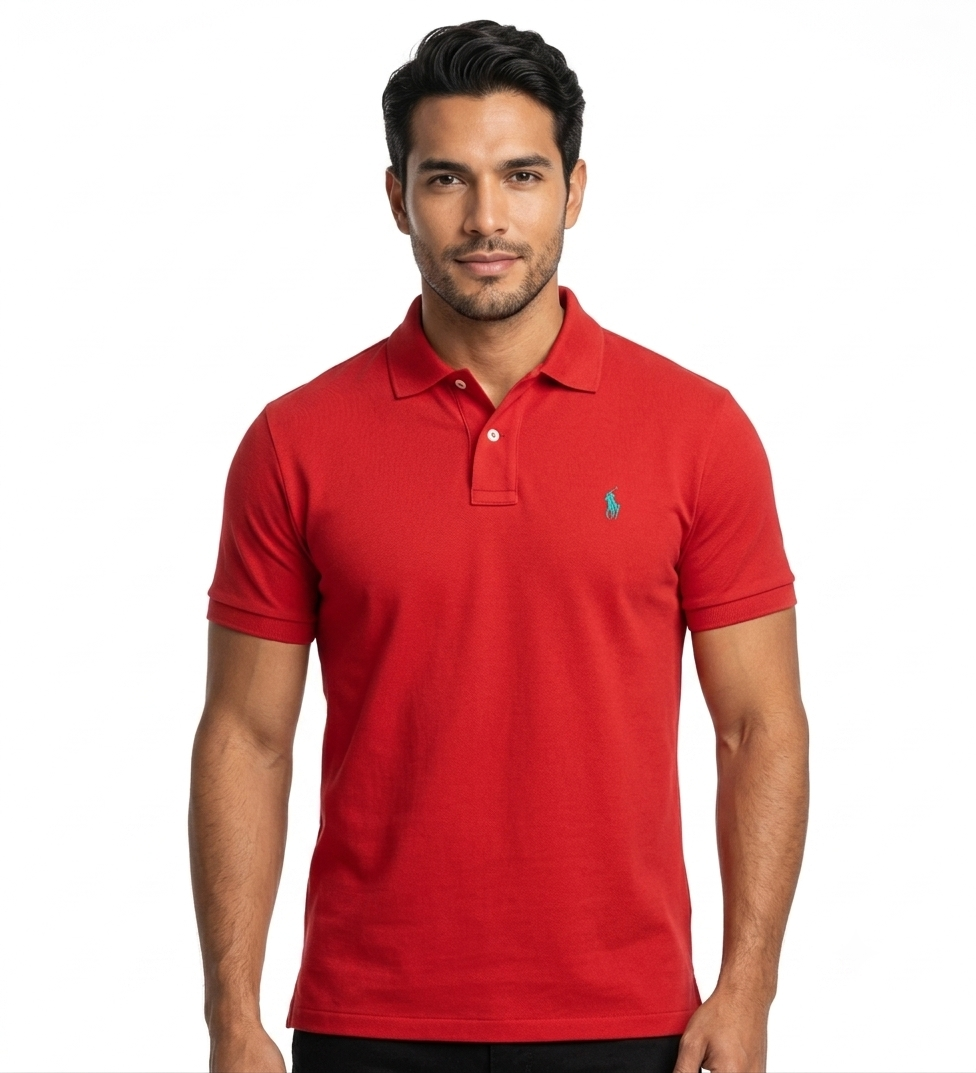 polo-ralph-lauren-hombre-rojo-logo-bordado-turquesa The Iconic Mesh Polo Ralph Lauren Polo para Hombre Rojo Logo Bordado Turquesa - Imagen 1