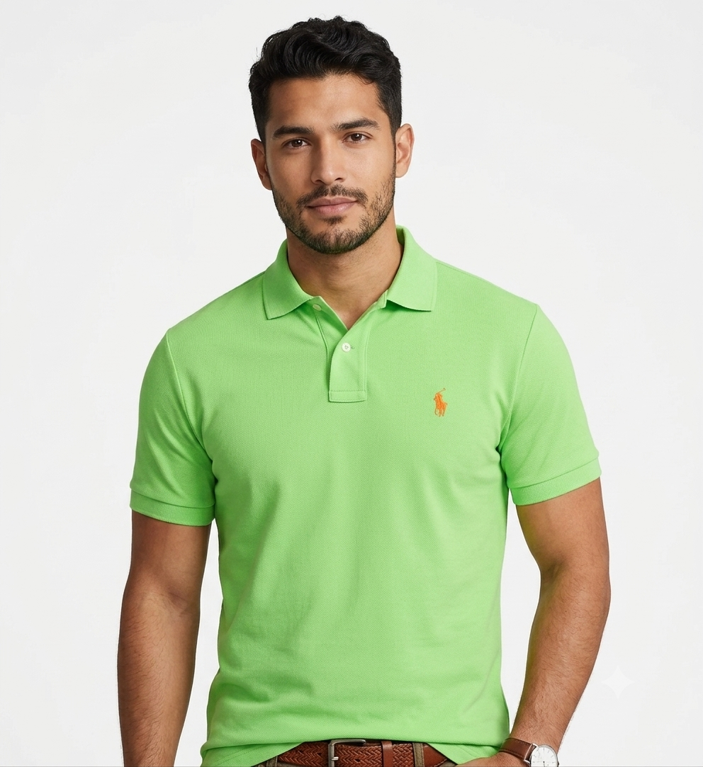 polo-ralph-lauren-hombre-verde-lima-logo-bordado-naranja The Iconic Mesh Polo Ralph Lauren Polo para Hombre Verde Lima Logo Bordado Naranja - Imagen 1