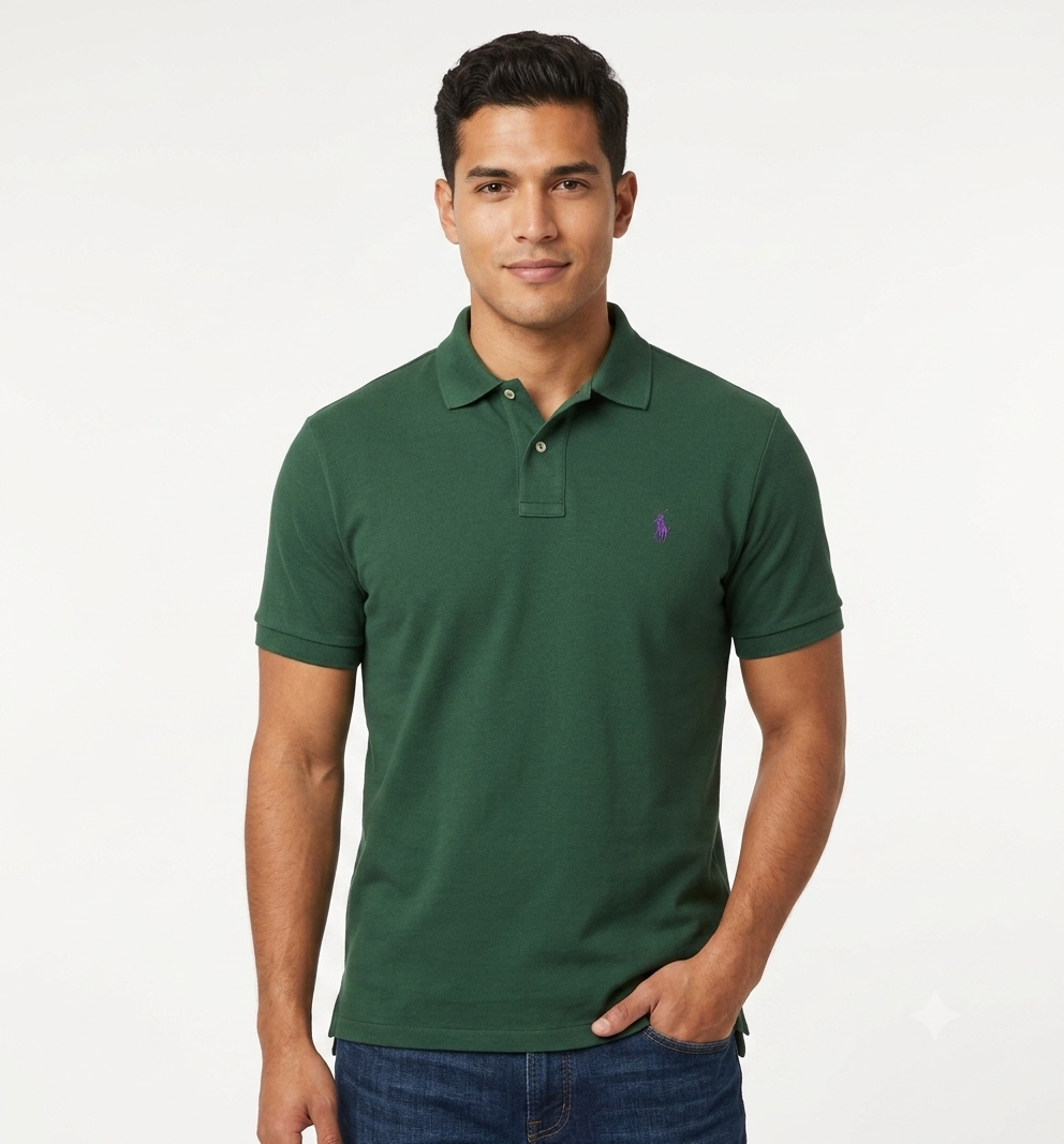 polo-ralph-lauren-hombre-verde-oscuro-logo-bordado-morado The Iconic Mesh Polo Ralph Lauren Polo para Hombre Verde Oscuro Logo Bordado Morado - Imagen 1