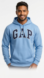 Polera GAP Azul Claro con Capucha y Logo Clásico Azul Marino