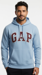 Polera GAP Azul Claro con Capucha y Logo Clásico Vino