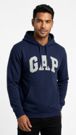 Polera GAP Azul Marino con Capucha y Logo Clásico Gris