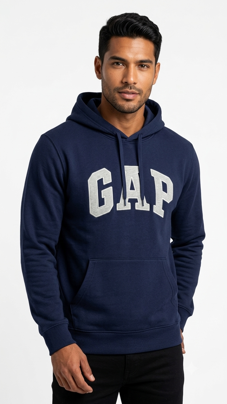 sudadera-gap-azul-marino-logo-gris Polera GAP Azul Marino con Capucha y Logo Clásico Gris - Imagen 1
