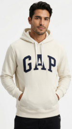 Polera GAP Beige con Capucha y Logo Clásico Azul Marino