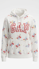 Polera GAP Blanca con Capucha, Estampado Floral y Logo Rojo - Imagen 2
