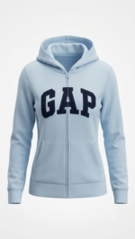 Polera GAP Azul Claro con Cremallera, Capucha y Logo Clásico Azul Marino - Imagen 2