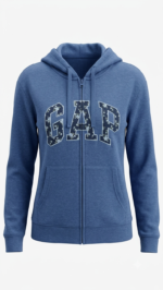 Polera GAP Azul Jaspeado con Cremallera, Capucha y Logo Camuflado - Imagen 2