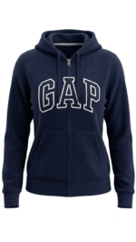 Polera GAP Azul Marino con Cremallera, Capucha y Logo Clásico Blanco - Imagen 2