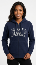 Polera GAP Azul Marino con Cremallera, Capucha y Logo Clásico Blanco