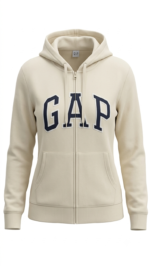Polera GAP Beige con Cremallera, Capucha y Logo Clásico Azul Marino - Imagen 2