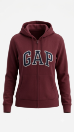 Polera GAP Borgoña con Cremallera, Capucha y Logo Clásico Azul Marino - Imagen 2
