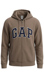 Polera GAP Café Claro con Cremallera, Capucha y Logo Clásico Azul Marino - Imagen 2