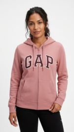 Polera GAP Rosa con Cremallera, Capucha y Logo Clásico Vino