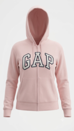 Polera GAP Rosa Pastel con Cremallera, Capucha y Logo Clásico Blanco - Imagen 2