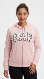 Polera GAP Rosa Pastel con Cremallera, Capucha y Logo Clásico Blanco