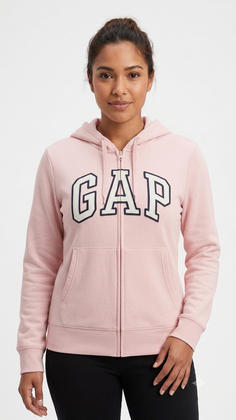 sudadera-gap-cremallera-rosa-pastel-logo-blanco Polera GAP Rosa Pastel con Cremallera, Capucha y Logo Clásico Blanco - Imagen 1