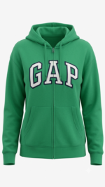 Polera GAP Verde con Cremallera, Capucha y Logo Clásico Blanco - Imagen 2