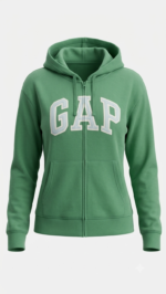 Polera GAP Verde Menta con Cremallera, Capucha y Logo Clásico Gris - Imagen 2