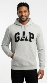 Polera GAP Gris Jaspeado con Capucha y Logo Clásico Negro