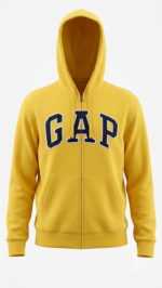 Polera GAP Amarilla con Cremallera, Capucha y Logo Azul Marino - Imagen 2