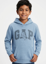 Polera GAP Kids Azul Claro Jaspeado con Capucha y Gráfico de Osito