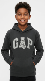 Polera GAP Kids Gris Carbón con Capucha y Gráfico de Osito para Niño