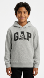 Polera GAP Kids Gris Claro con Capucha y Logo Osito Niño