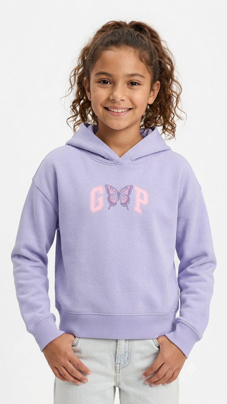 sudadera-gap-kids-lila-mariposa-nina Polera GAP Kids Lila Pastel para Niña con Capucha y Gráfico de Mariposa - Imagen 1