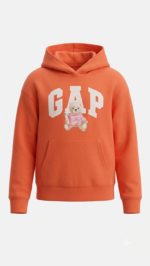 Polera GAP Kids Naranja Coral para Niña con Capucha y Gráfico de Osita - Imagen 2