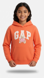 Polera GAP Kids Naranja Coral para Niña con Capucha y Gráfico de Osita