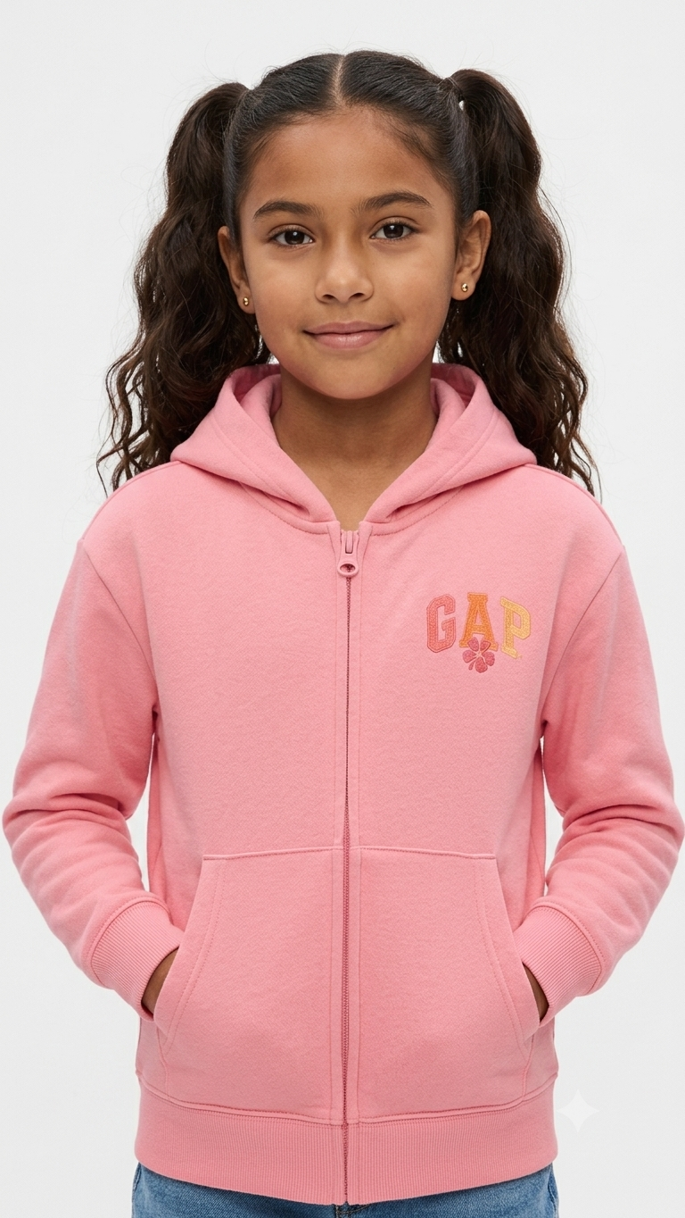 sudadera-gap-kids-rosa-cremallera-flores-nina Polera GAP Kids Rosa con Cremallera y Capucha Niña - Imagen 1